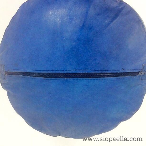 Moroccan Navy Leather Pouffe - Large